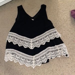Womens black tank top with white lace